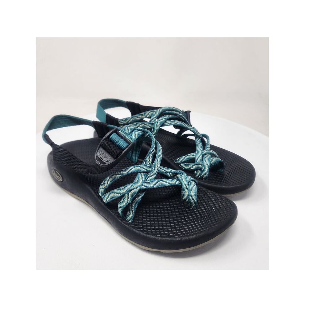 Chaco ZX/2 Classic Sandal Women 9 Angular Teal Black Zigzag Toe Loop Athletic